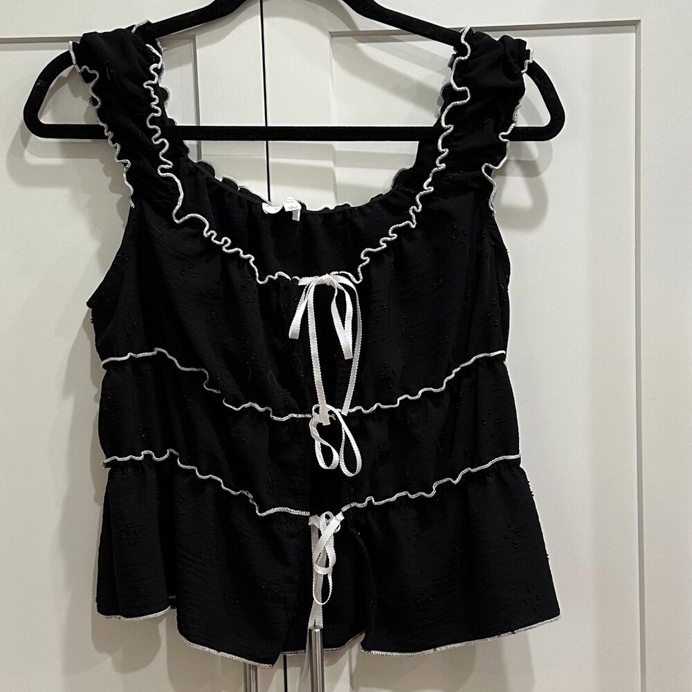 Kirious Los Angeles Women's Top, Large, Tie Front, Black & White